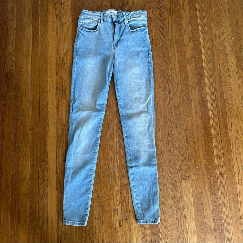 Size 1 (23-28) Le One Skinny Light Wash Frame denim jeans size inclusive stretch